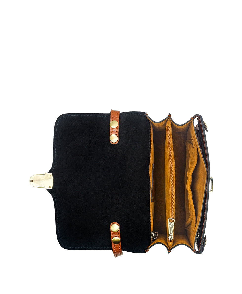 Female - Bianco Crossbody Organizer - Colorblock - black / british tan / tan - by Patricia Nash - View 6 of 6