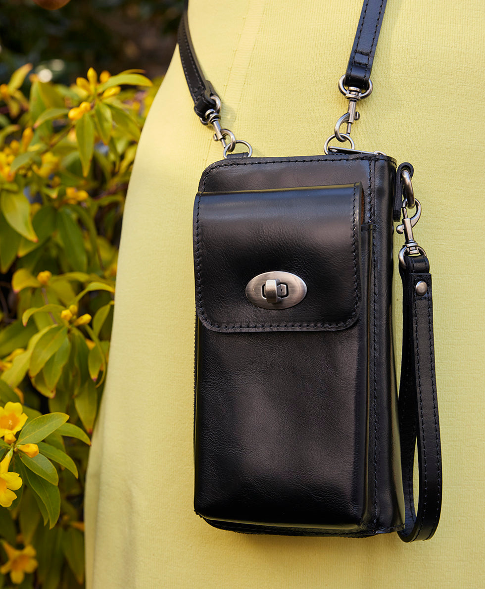 Female - Avery Phone Crossbody | Vintage Distressed | Black - black - by Patricia Nash - View 7 of 7