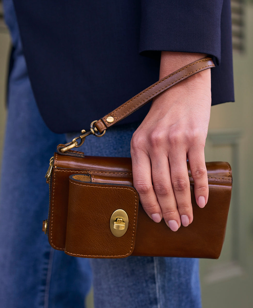 Female - Avery Phone Crossbody | Vintage Distressed | Cognac - cognac - by Patricia Nash - View 6 of 6
