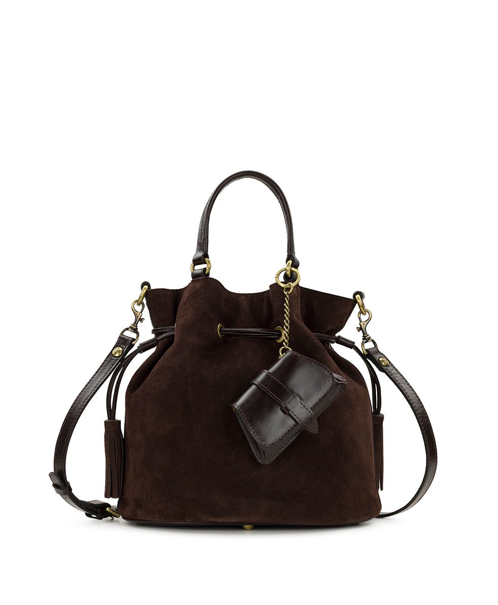 Female - Anya Satchel With Hang Off | Suede Leather | Chocolate - chocolate - by Patricia Nash - View 1 of 8