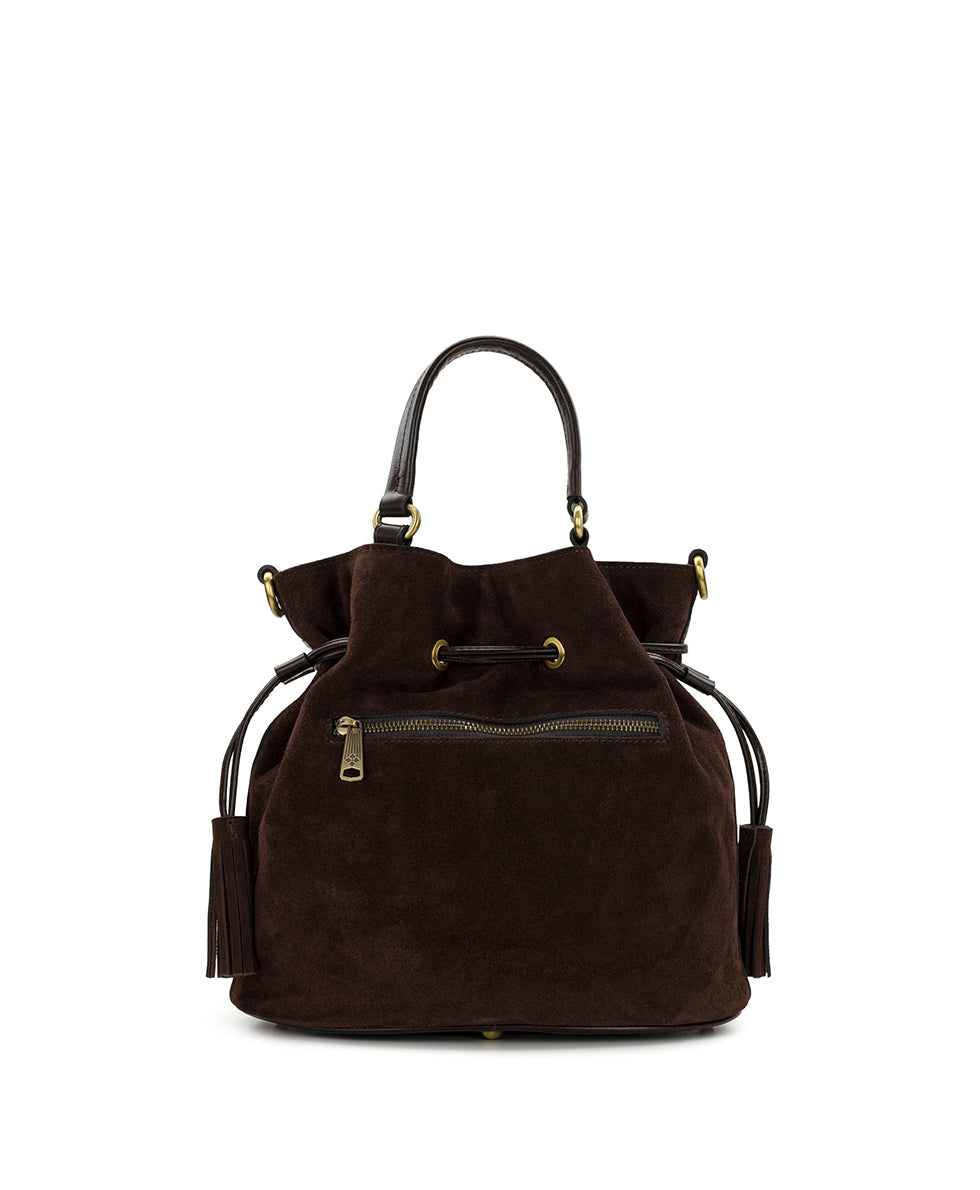 Female - Anya Satchel With Hang Off | Suede Leather | Chocolate - chocolate - by Patricia Nash - View 3 of 8