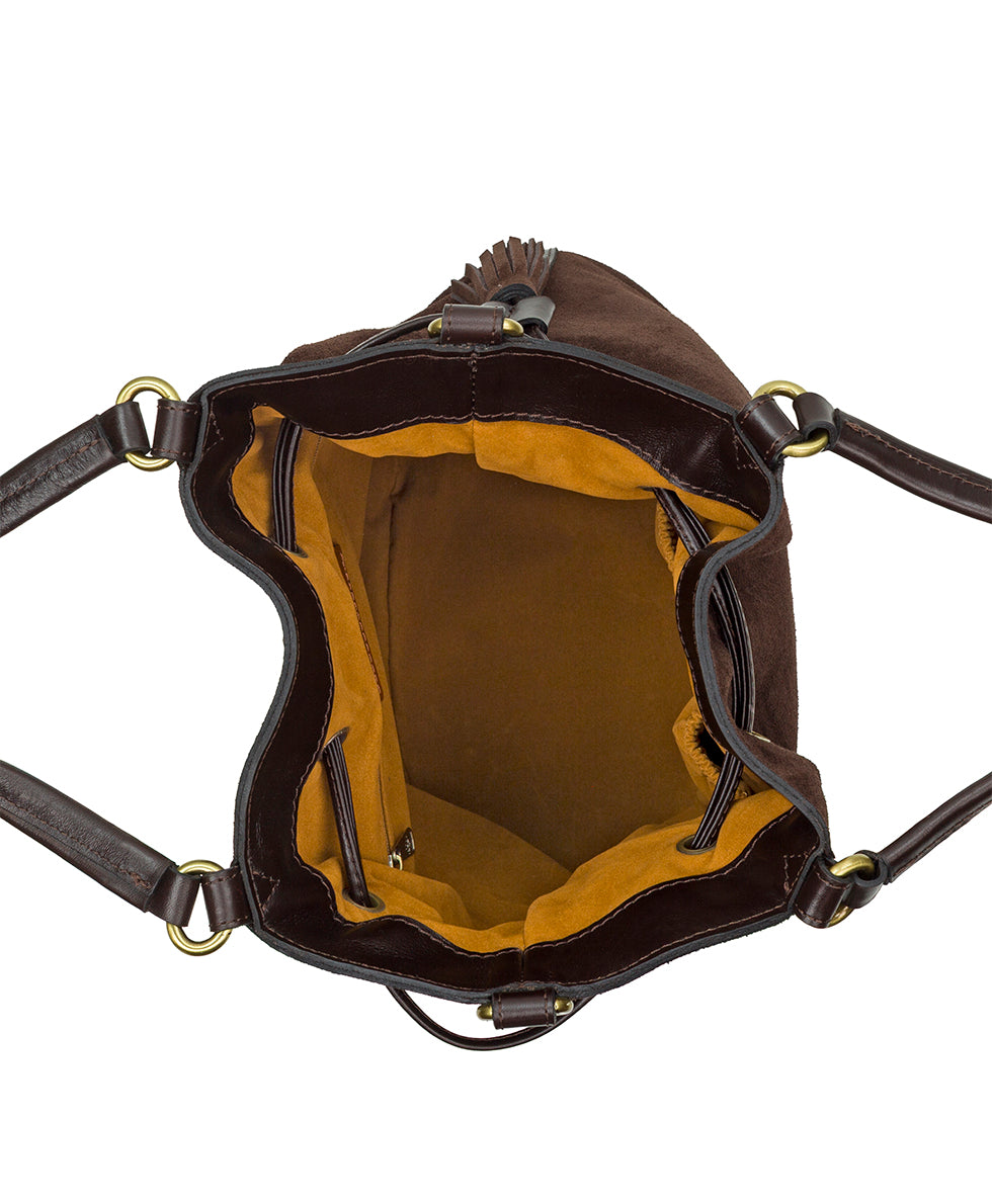Female - Anya Satchel With Hang Off | Suede Leather | Chocolate - chocolate - by Patricia Nash - View 5 of 8