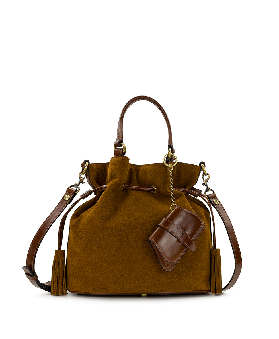 Female - Anya Satchel With Hang Off | Suede Leather | Cognac - cognac - by Patricia Nash - View 1 of 8