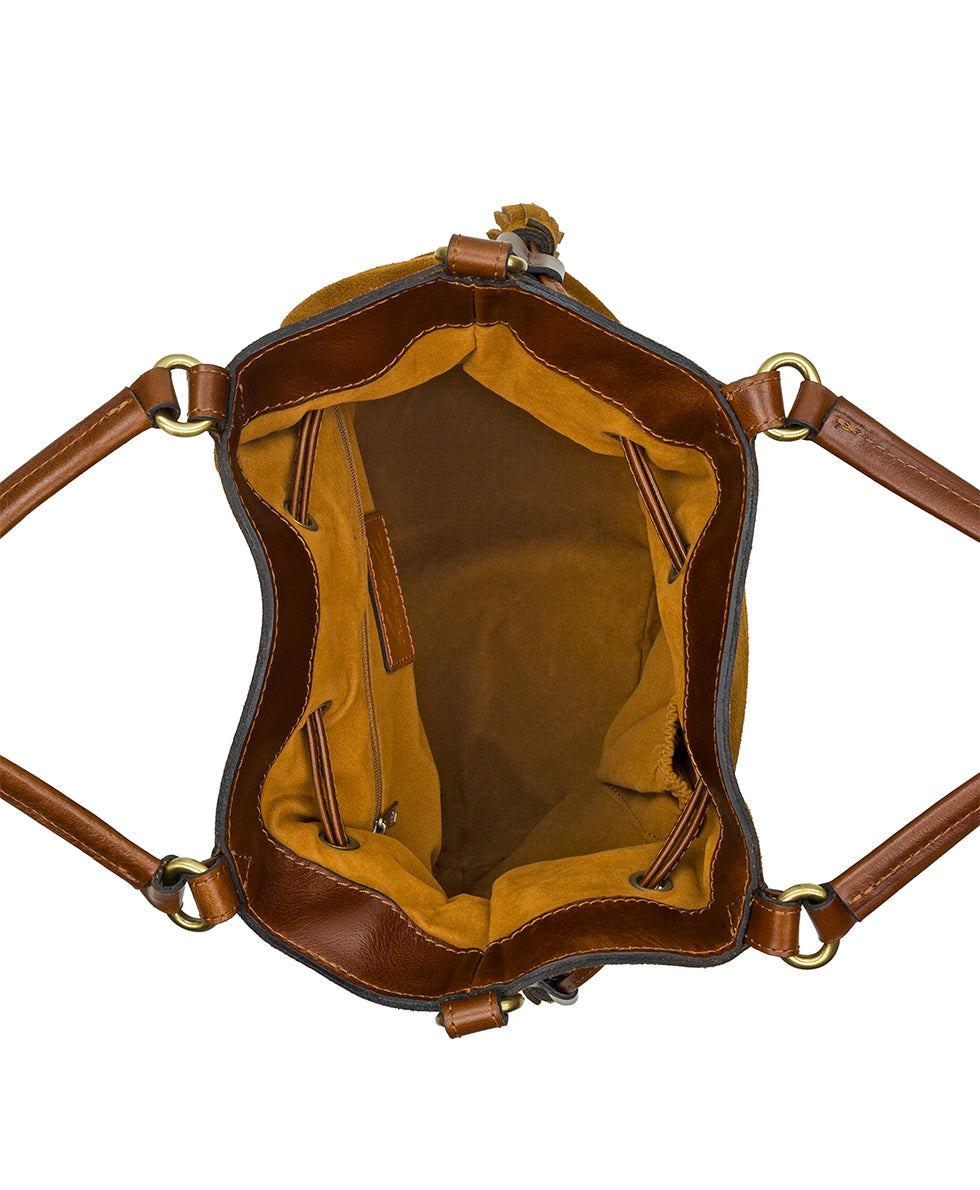 Female - Anya Satchel With Hang Off | Suede Leather | Cognac - cognac - by Patricia Nash - View 5 of 8