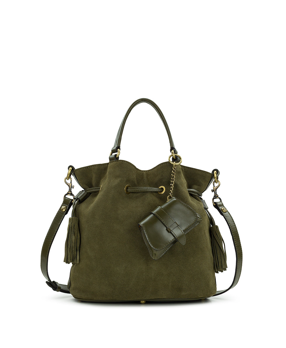 Female - Anya Satchel With Hang Off | Suede Leather | Olive - cognac - by Patricia Nash - View 1 of 8
