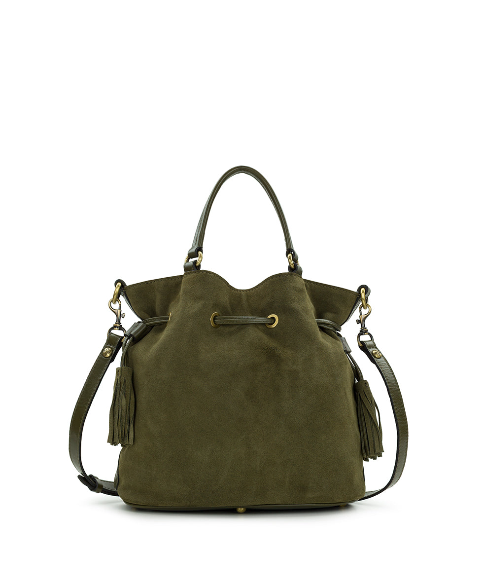Female - Anya Satchel With Hang Off | Suede Leather | Olive - cognac - by Patricia Nash - View 2 of 8