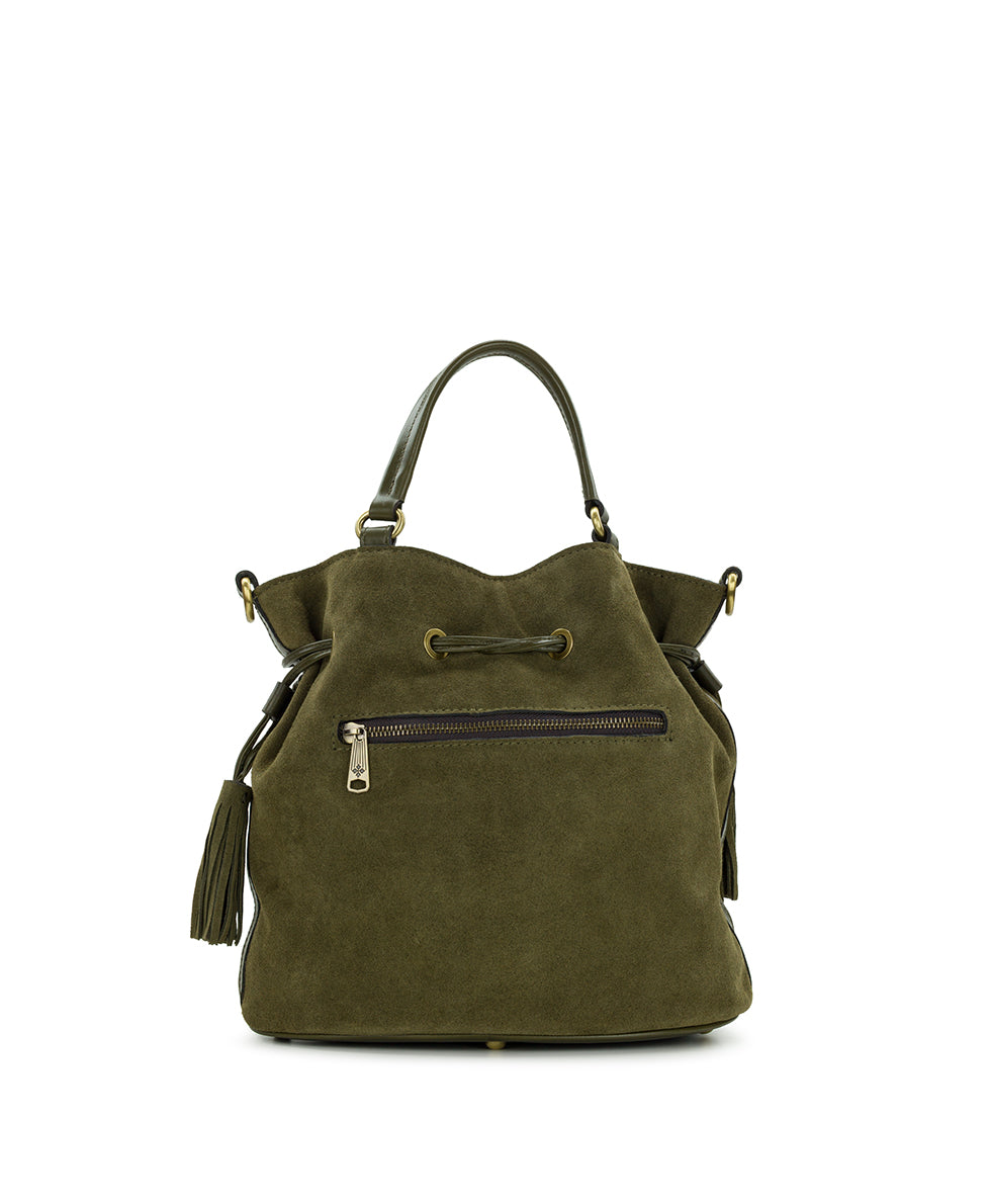 Female - Anya Satchel With Hang Off | Suede Leather | Olive - cognac - by Patricia Nash - View 3 of 8