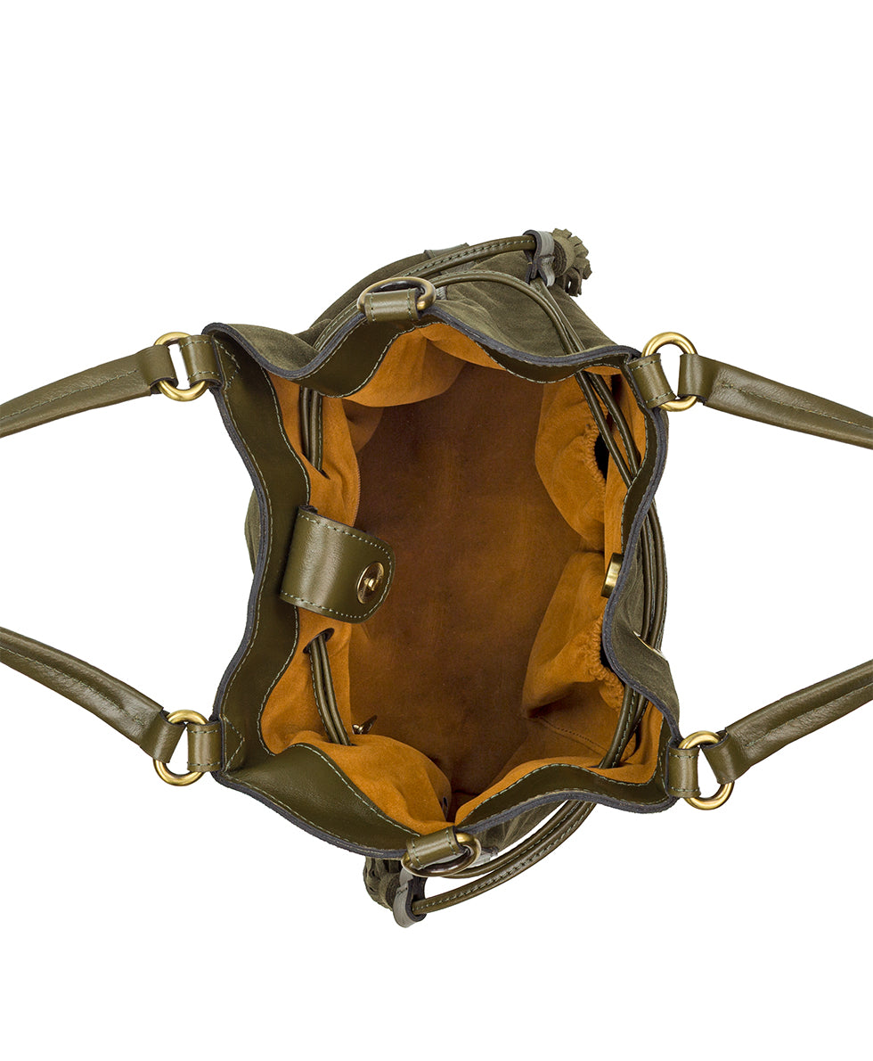 Female - Anya Satchel With Hang Off | Suede Leather | Olive - cognac - by Patricia Nash - View 5 of 8