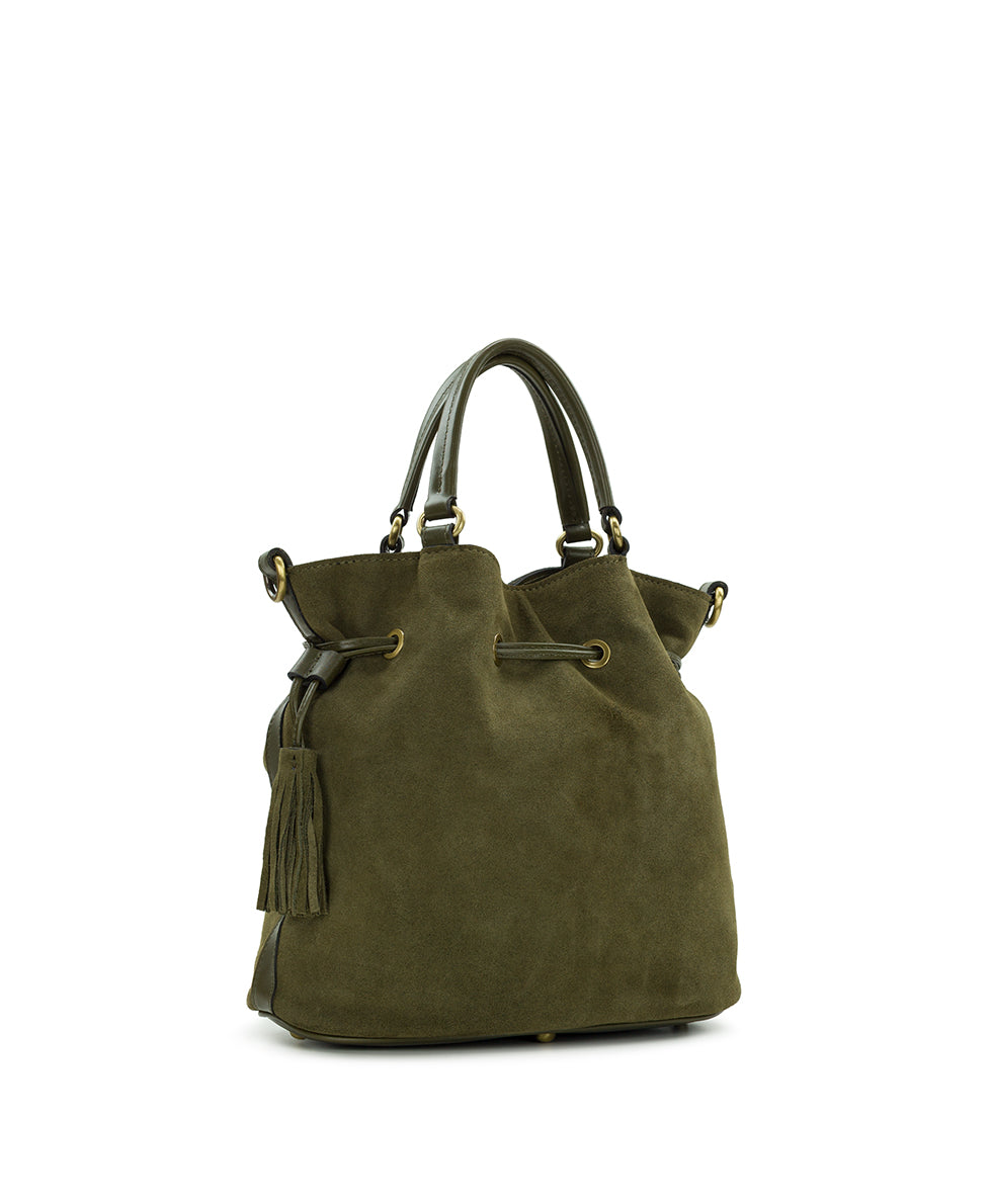 Female - Anya Satchel With Hang Off | Suede Leather | Olive - cognac - by Patricia Nash - View 4 of 8