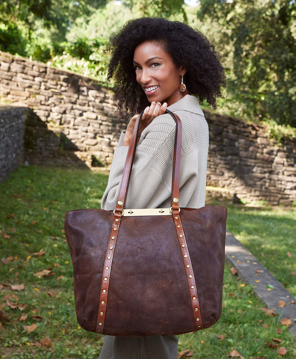 Benvenuto Tote - Garment Washed Burnished Suede - whiskey - by Patricia Nash - View 2 of 6