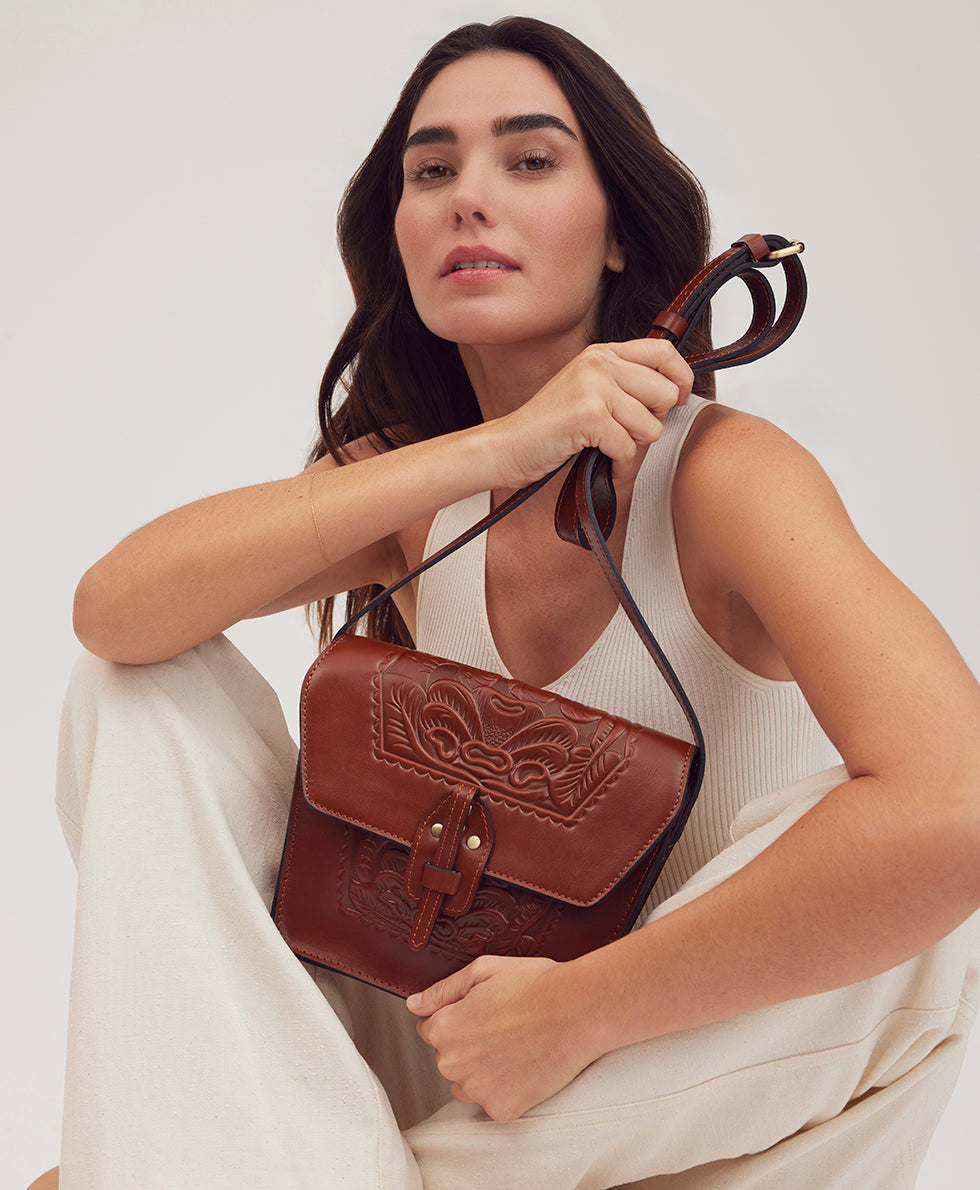 Female - Marciana Flap Crossbody - Burnished Tooled Colors - tan - by Patricia Nash - View 7 of 7