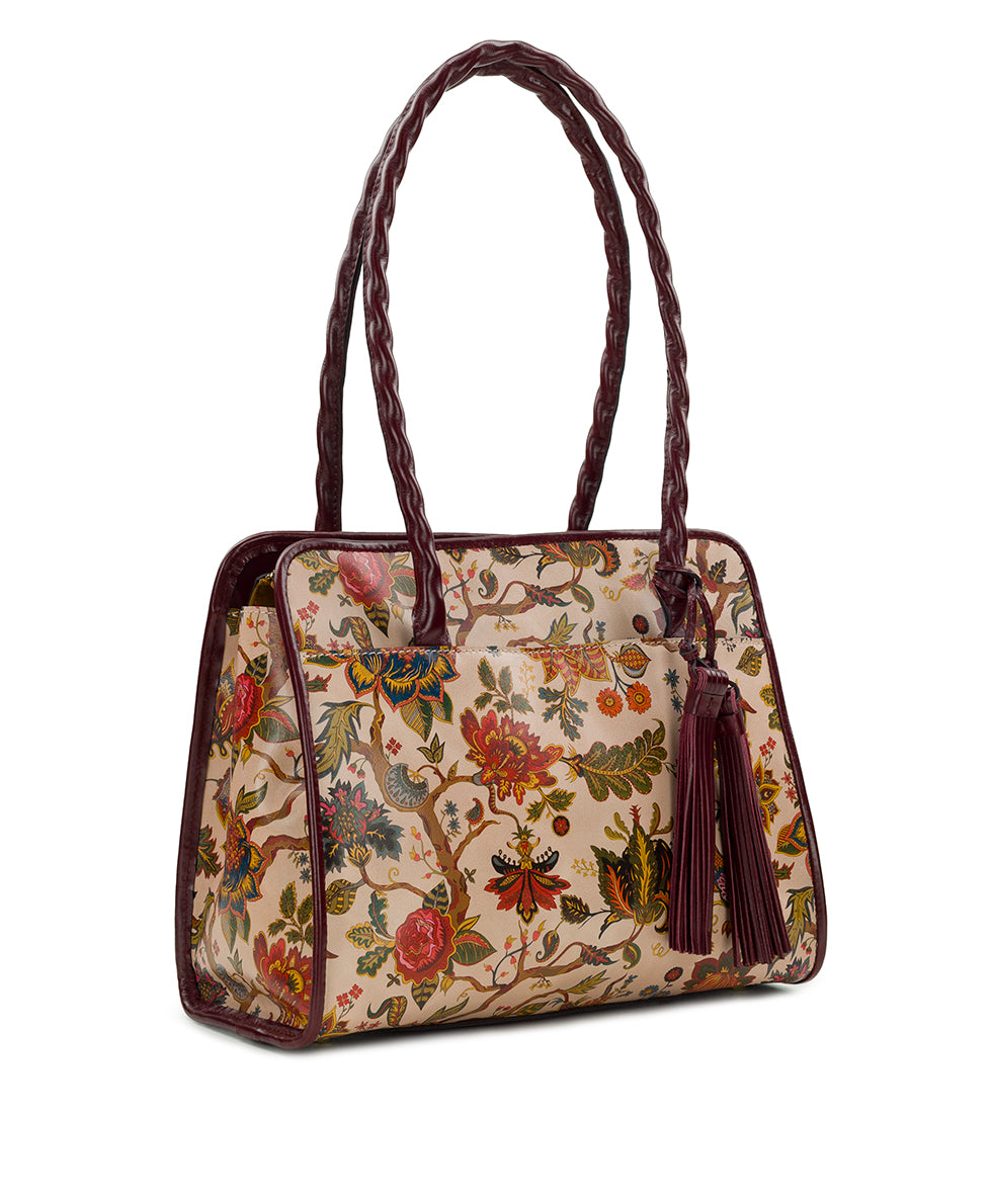Female - Paris Satchel | Danish Floral Tapestry | Danish Floral Tapestry - oxblood - by Patricia Nash - View 3 of 4