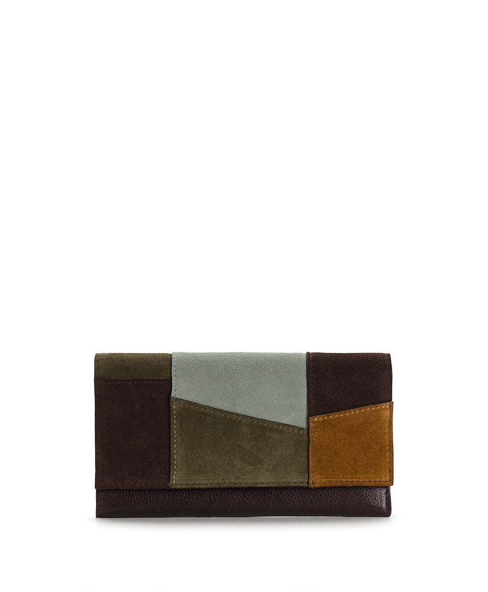 Female - Terresa Wallet | Suede Patchwork | Chocolate/Cognac/Olive/Nordic Blue - chocolate/cognac/olive/nordic blue - by Patricia Nash - View 1 of 4