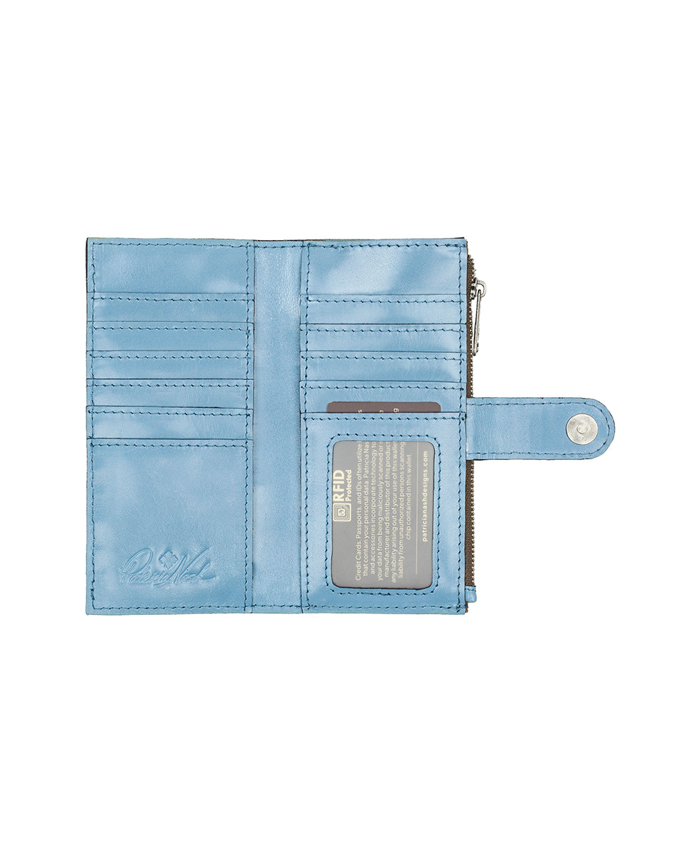 Nazari Wallet - Vintage Vegetable Tanned Rose Tooled - blue fog - by Patricia Nash - View 3 of 4