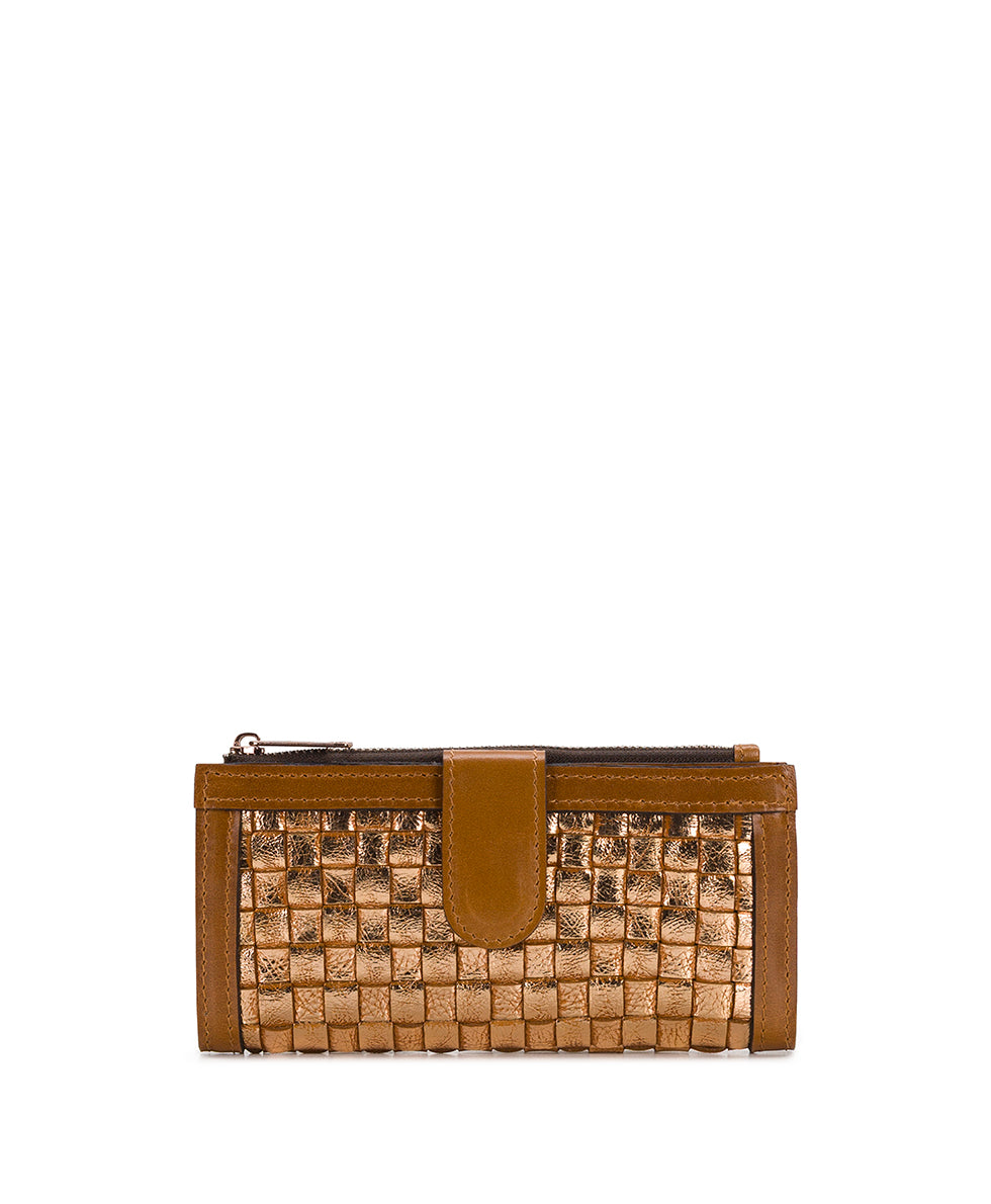 Female - Nazari Wallet -  Vintage Distressed Metallic Woven - light tan - by Patricia Nash - View 1 of 4