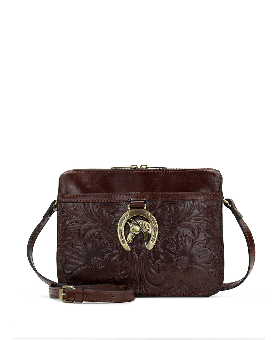 Female - Nazaire Crossbody with Horse Charm - Vintage Western Tooled - british tan - by Patricia Nash - View 1 of 5