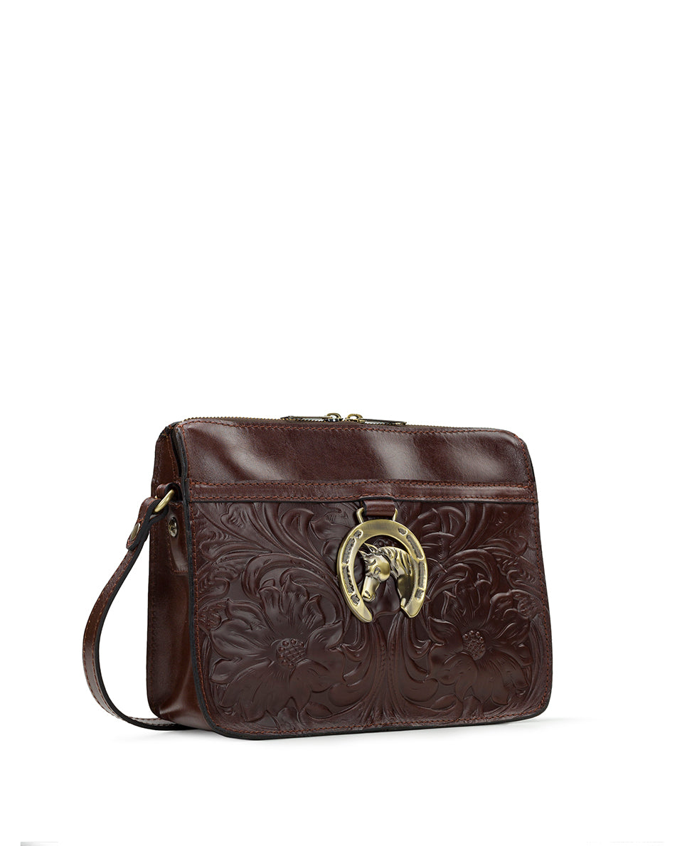 Female - Nazaire Crossbody with Horse Charm - Vintage Western Tooled - british tan - by Patricia Nash - View 3 of 5