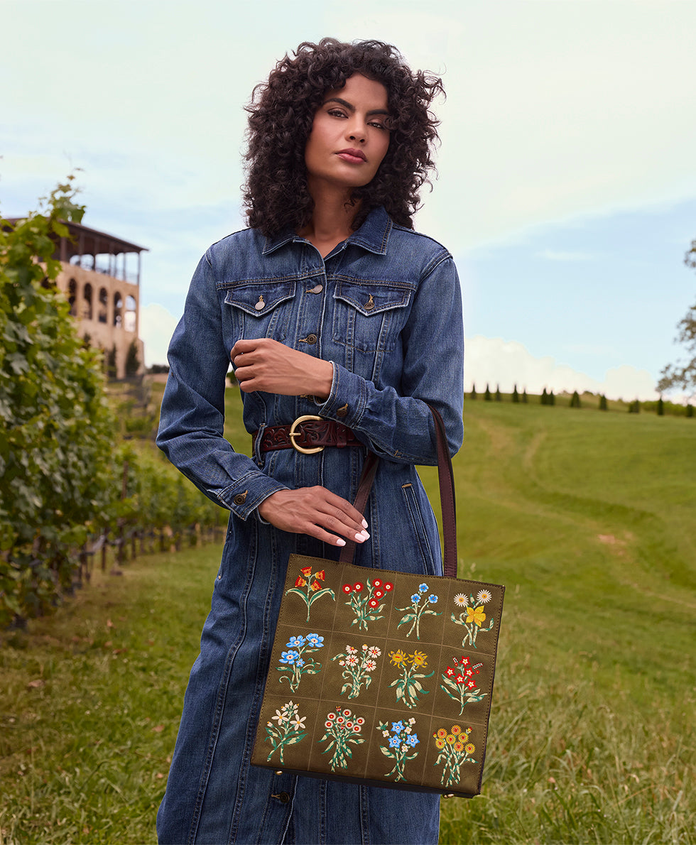Female - Toscano Tote - Tuscan Fields Embroidery - khaki - by Patricia Nash - View 5 of 6