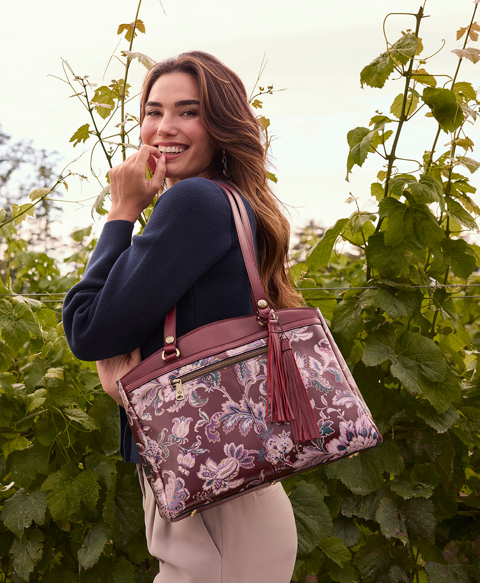 Female - Poppy Tote - European Floral Tapestry - european floral tapestry - by Patricia Nash - View 4 of 5