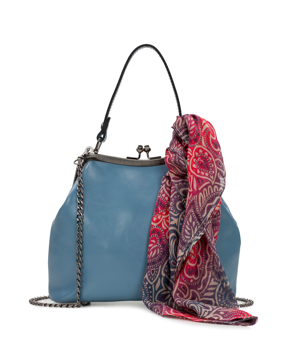 Female - Laureana Frame with Greek Ombre Scarf - Vintage Distressed Leather - blue fog - by Patricia Nash - View 1 of 5