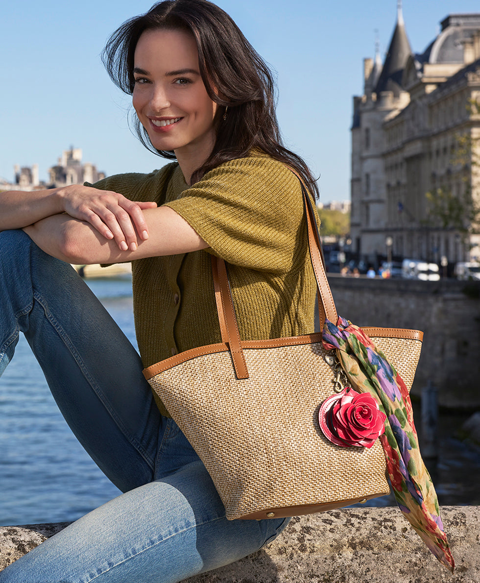 Female - Marconia Tote with Scarf - Burnished Woven - natural - by Patricia Nash - View 4 of 6
