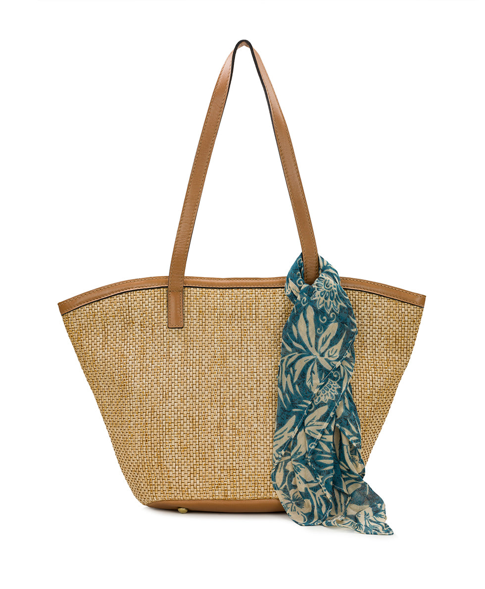 Female - Marconia Tote with Greek Floral Scarf - Burnished Woven - naturale - by Patricia Nash - View 1 of 5