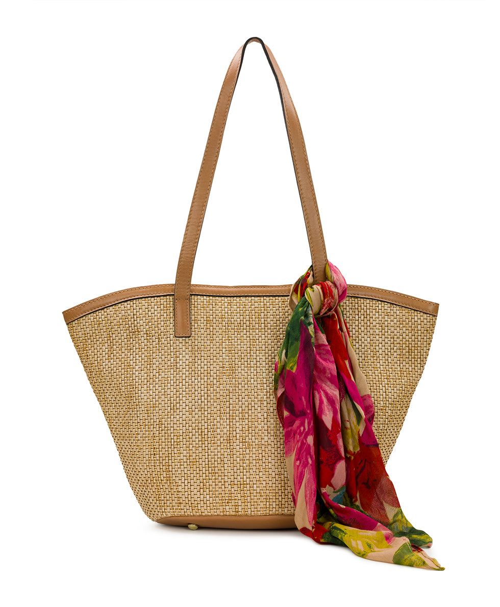 Female - Marconia Tote with Spring Multi Scarf - Burnished Woven - naturale - by Patricia Nash - View 1 of 5