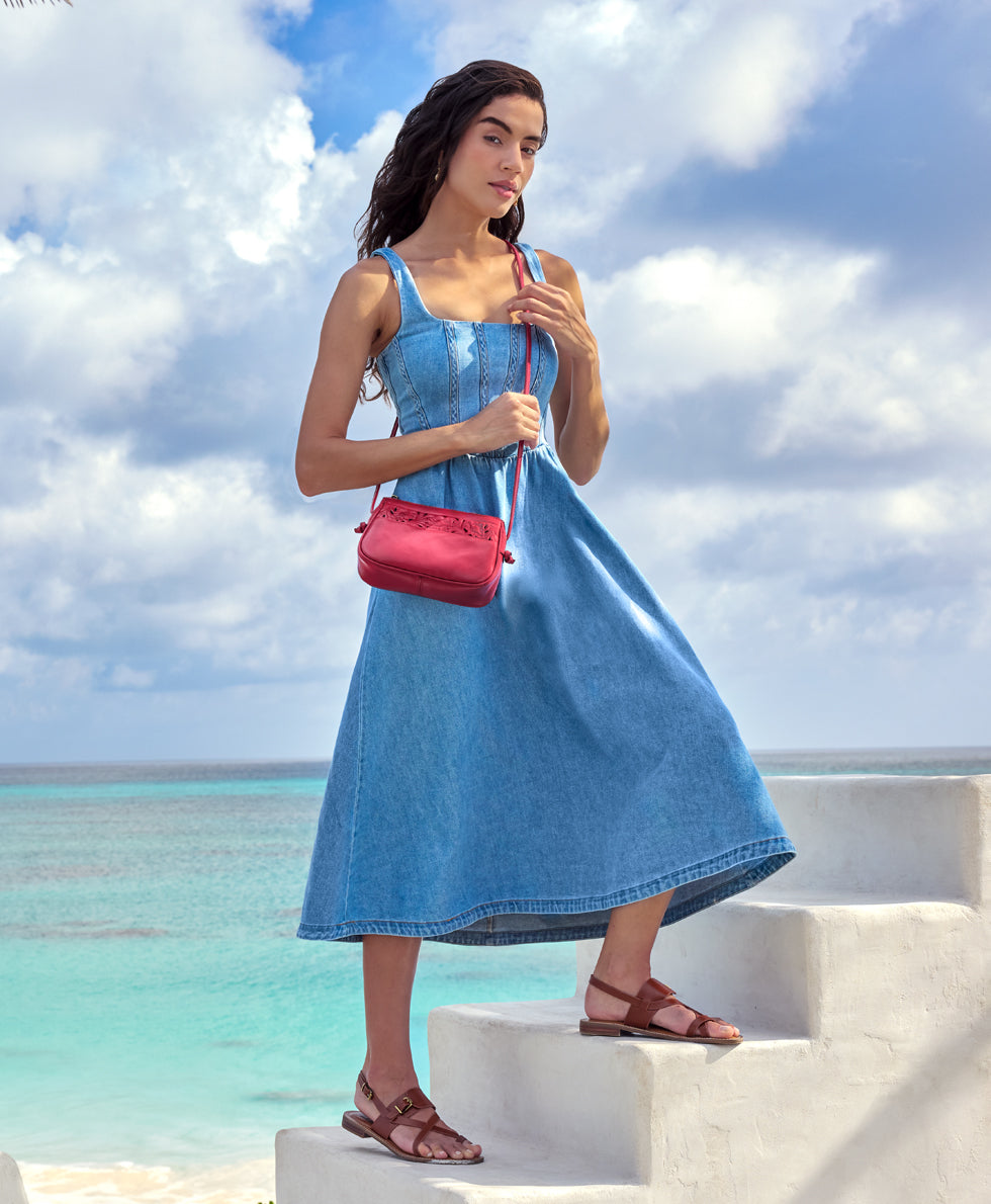 Female - Bacoli Crossbody - Cavo Border Tooled - mango - by Patricia Nash - View 8 of 17