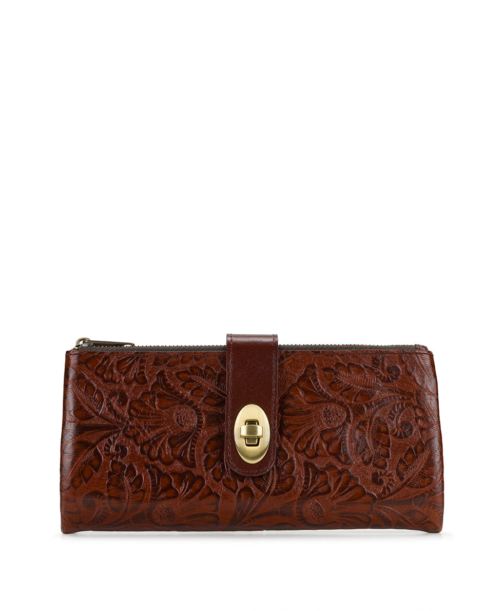 Female - Annesley Wristlet | Brazilian Supple Tooled | Cognac - cognac - by Patricia Nash - View 1 of 4