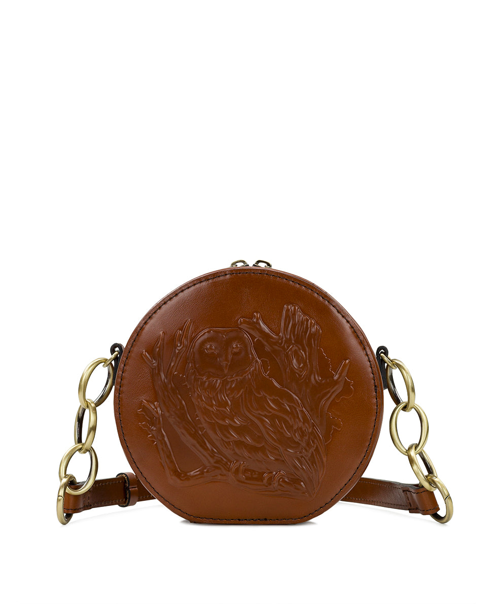 Female - Devonia Round Crossbody - Owl Tooled - tan - by Patricia Nash - View 1 of 5