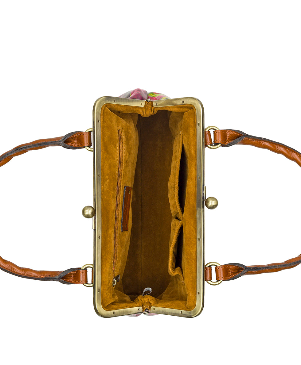 Female - Rora Frame Satchel  - Bougainvilleas Along The Coast - bougainvilleas along the coast - by Patricia Nash - View 4 of 5