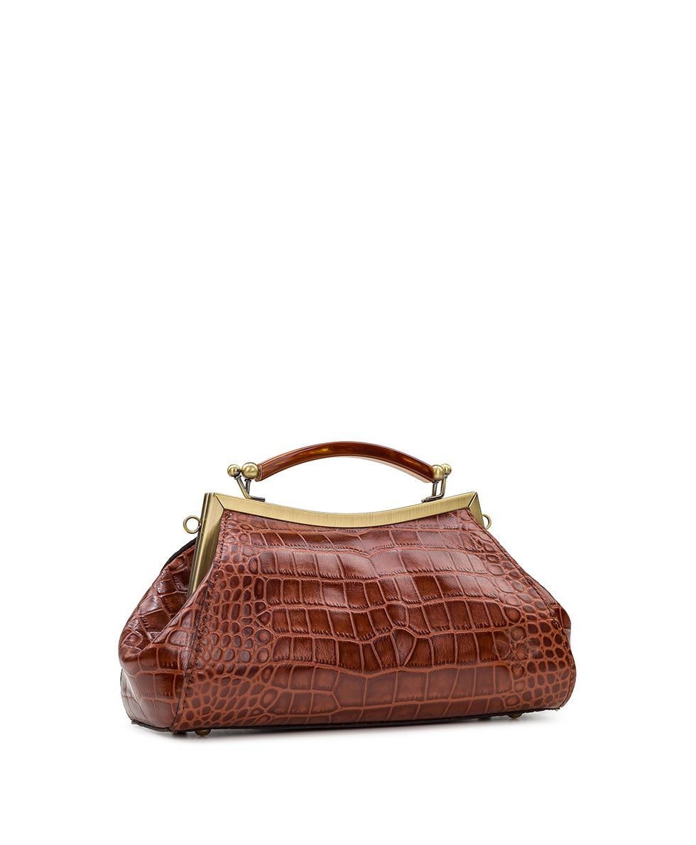 Kelmscott Frame Satchel - Distressed Vintage Croc - british tan - by Patricia Nash - View 3 of 7