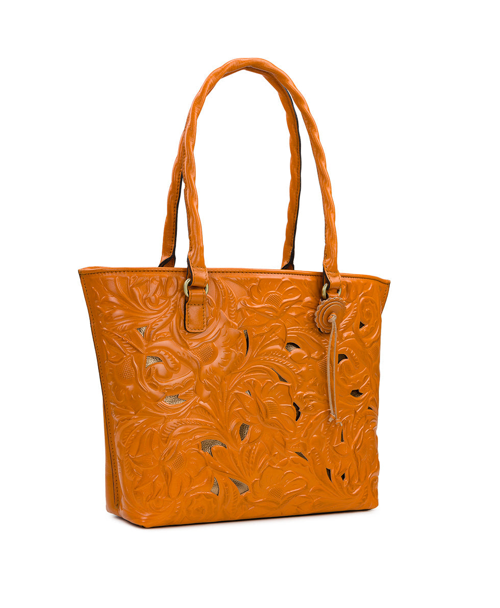 Adeline Tote - Burnished Cutout Tooled - sun yellow - by Patricia Nash - View 16 of 21
