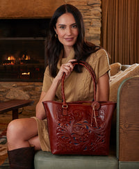 Adeline Tote - Western Cutout Tooled - Whiskey