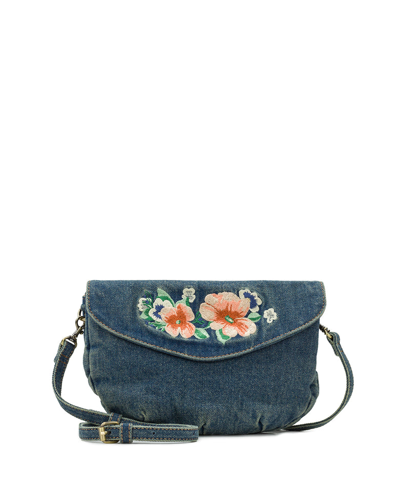 Healey Pouch Bag - Apricot Blossoms Denim Embroidery