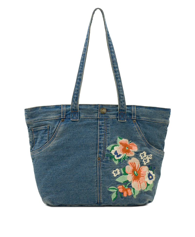 Ashwell Tote - Apricot Blossoms Denim Embroidery