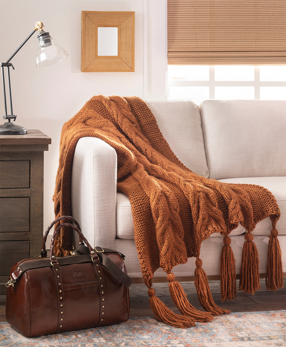 Tasseled Throw  - Signature Knit Collection - red - by Patricia Nash - View 1 of 9