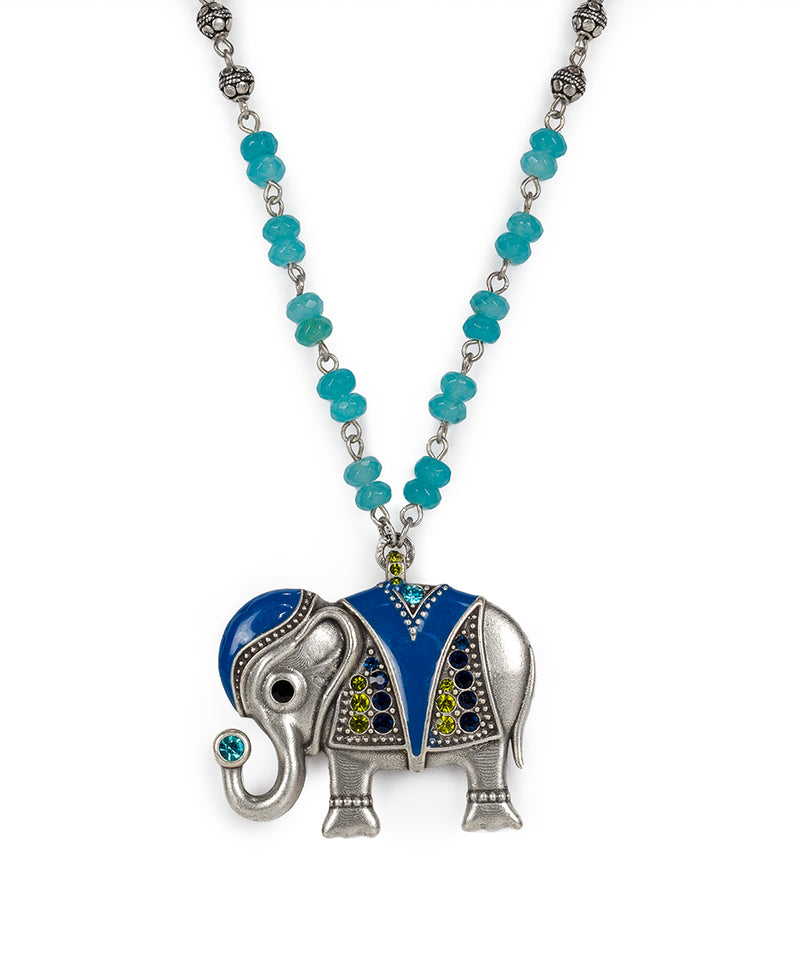 Large Enameled Elephant Necklace - Natural Wonders