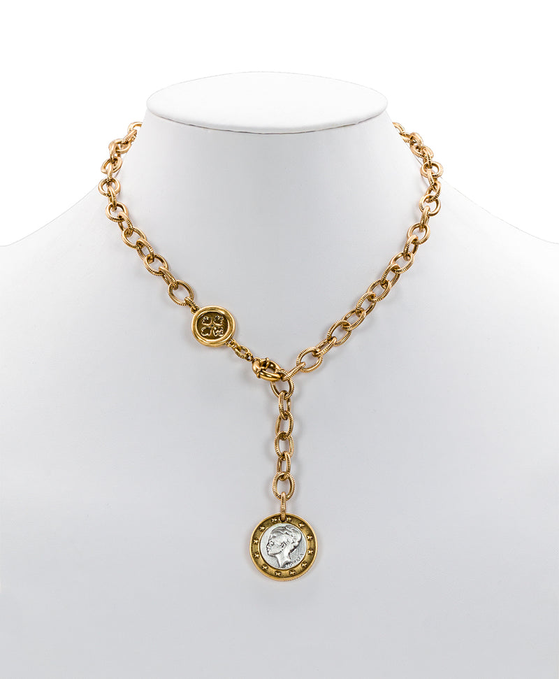 World Coin Russian Gold Single Y Necklace