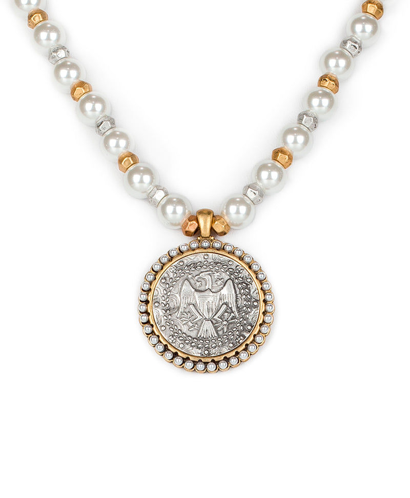Coin With Pearl Pendant Necklace - Romantic Coin