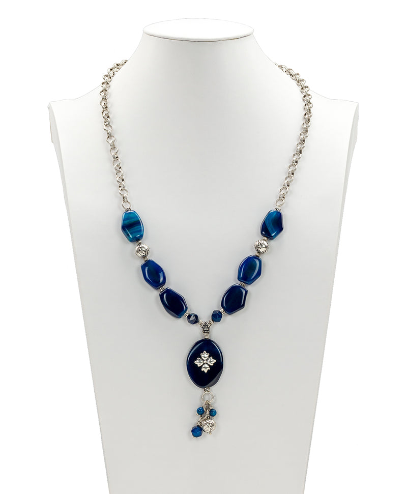 Floret Charm Necklace - Blue Agate