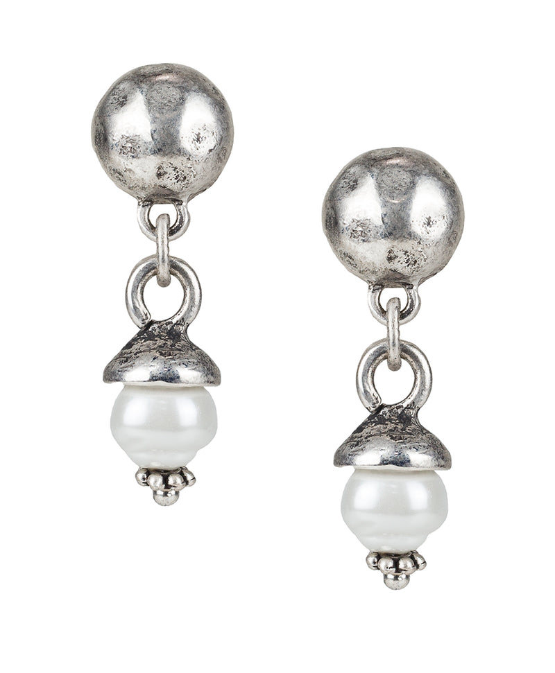 Hammered Stud With Pearl Earrings - Not So Basics