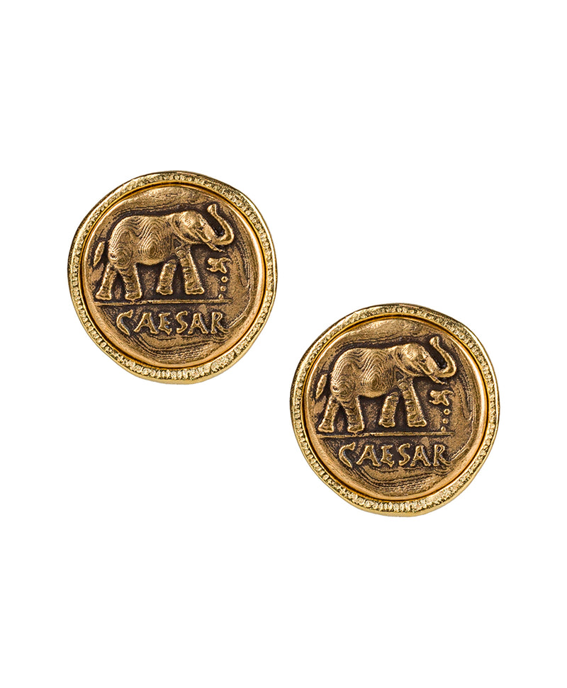 Elephant Button Earrings - Roman Coin Collection
