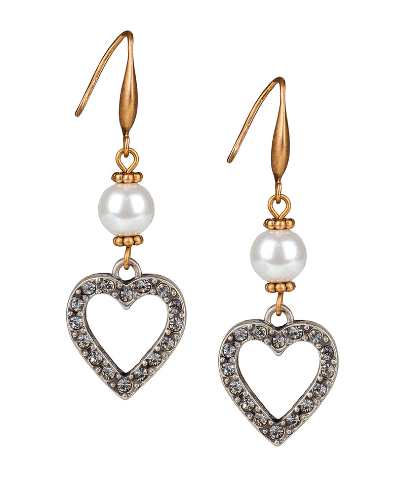 Pearl Drop Earrings - Pavé Heart Collection