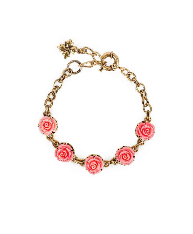 Carved Rose Link Bracelet - Filigree & Flowers
