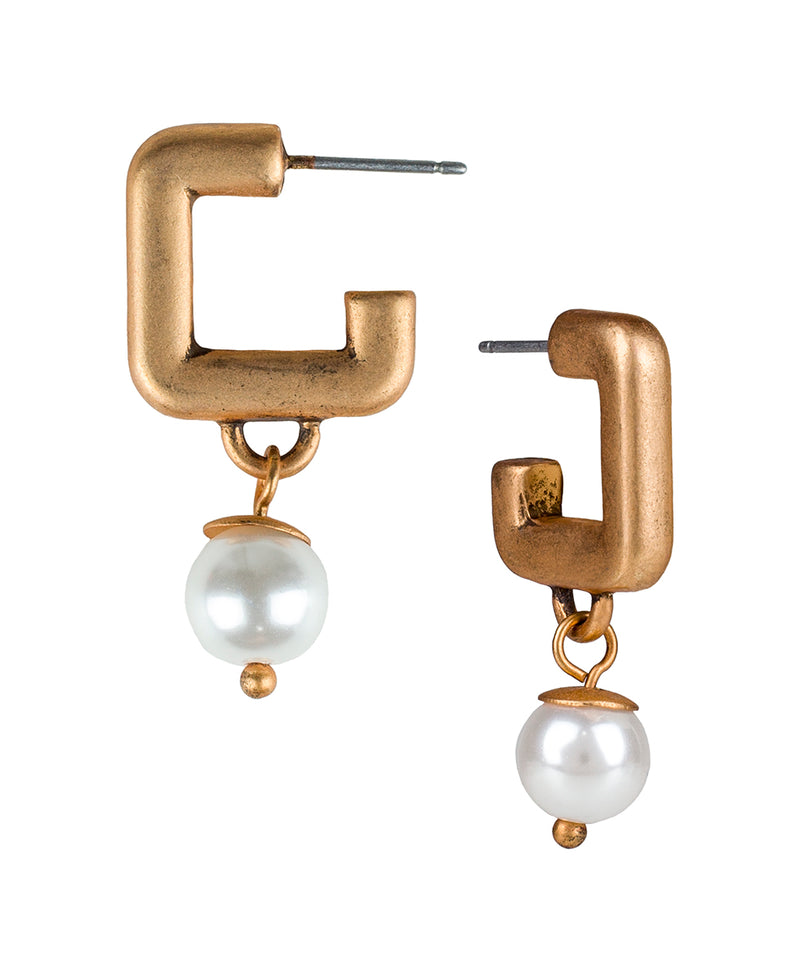 Square Hoop Pearl Earrings - Not So Basics Collection