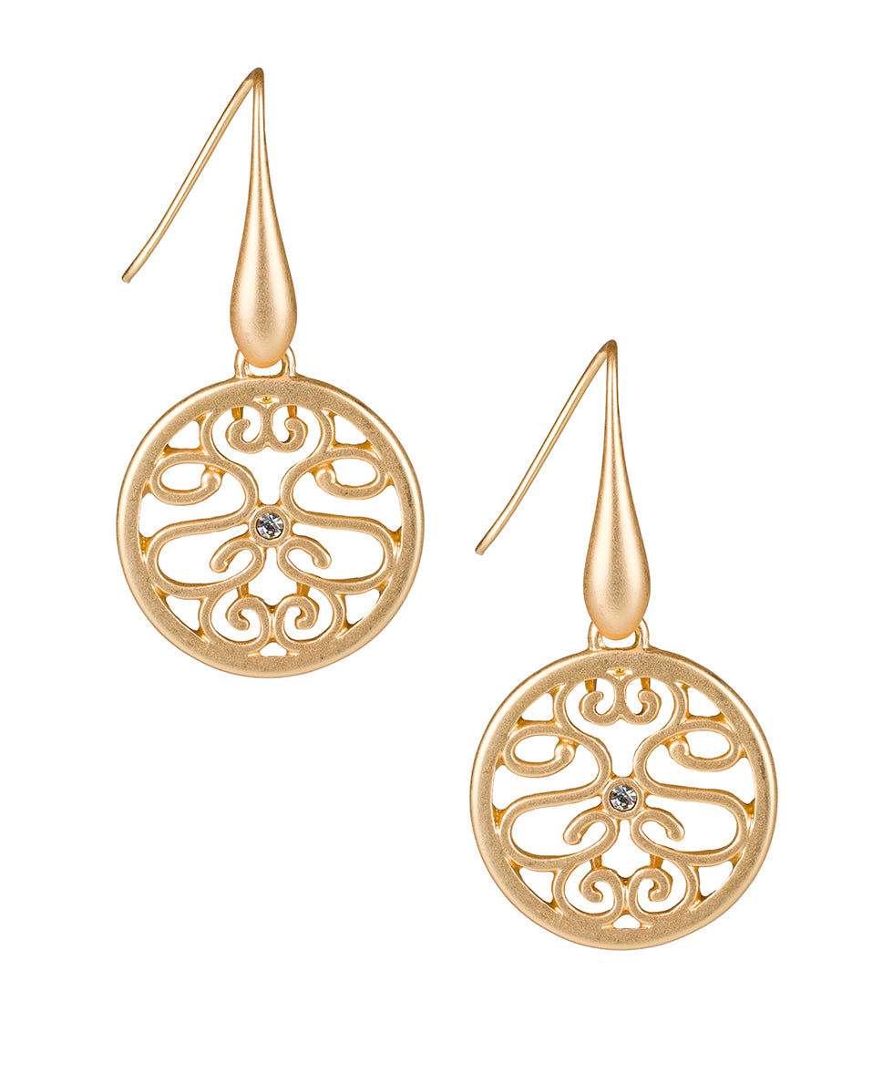 Circle Drop Earrings - Remember The Moments - egyptian gold - by Patricia Nash - View 1 of 2