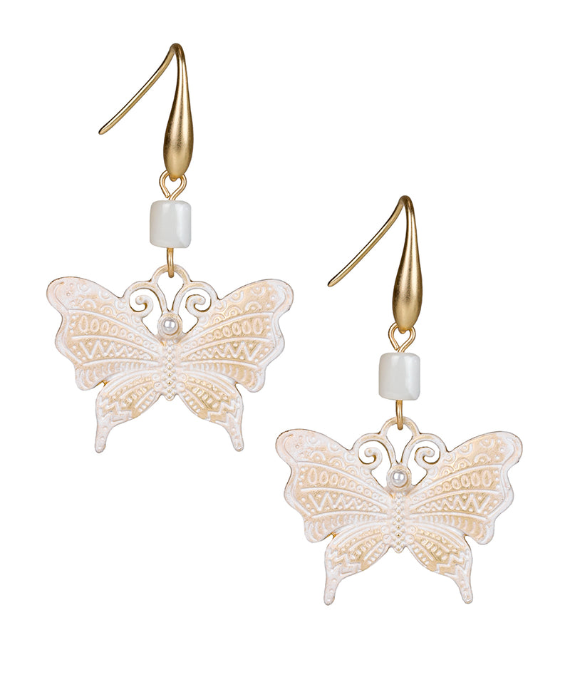 Butterfly Wire Drop Earrings - White Hot