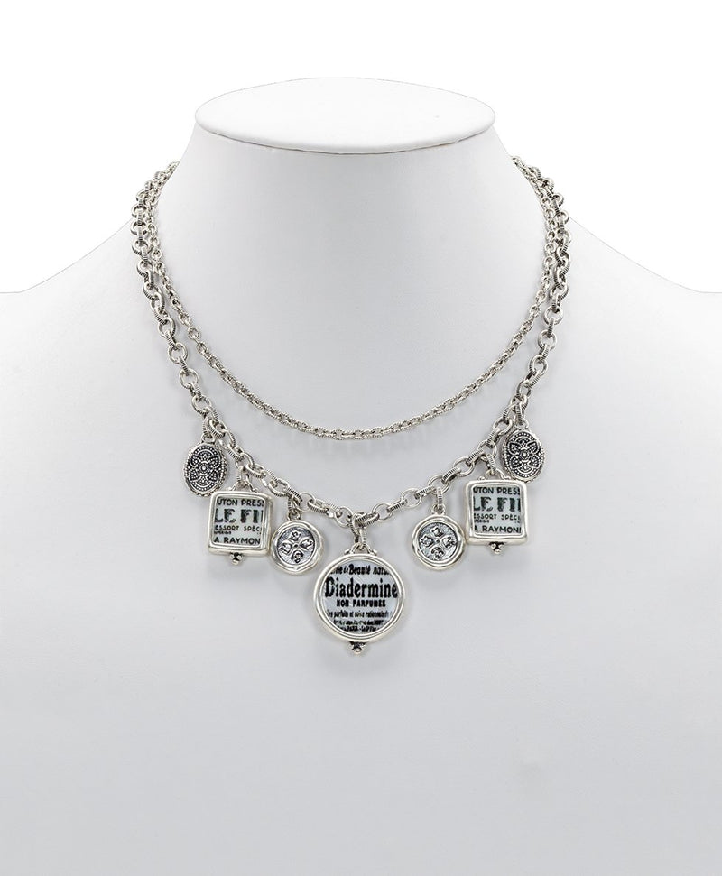 Double Chain Charm Necklace - Newspaper