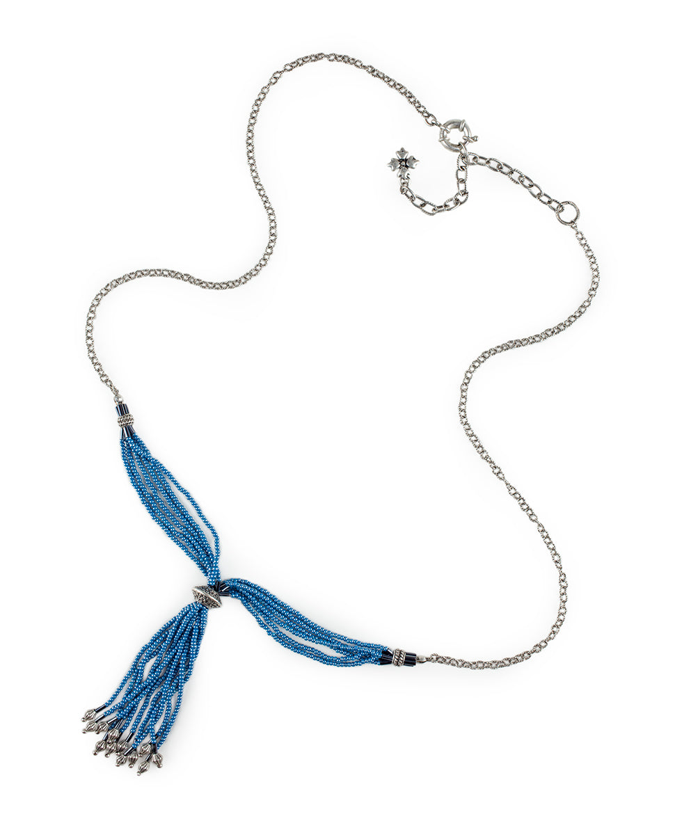 Tassel Beaded Necklace - Boho Beaded - yellow / antique gold - by Patricia Nash - View 1 of 8